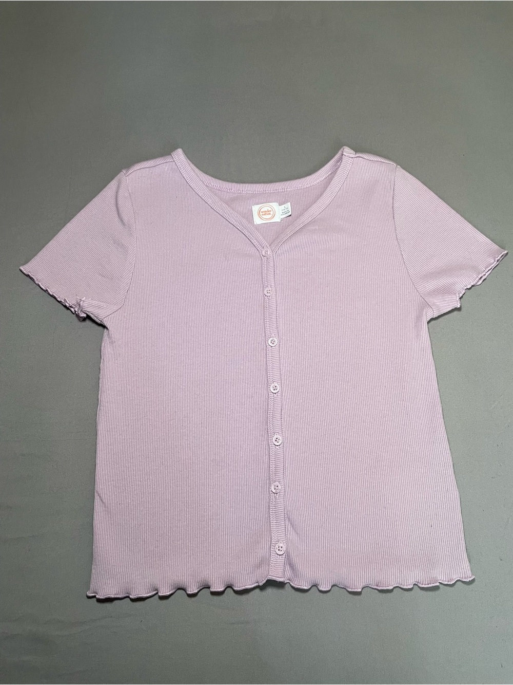 wonder nation Lilac Button-Front Ribbed Short Sleeve Top